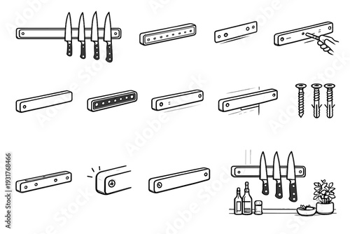 Icon rounded magnetic modern insert flush vector magnet rail organizer clean knife
