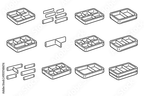 Drawer tray functional design shape icons compact organizer icon interior vector outline