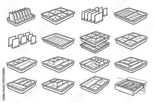 Icon plastic icons drawer organizer outline modern lid modular vector organization