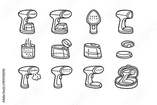 Icons removable lid cordless pattern clean steam vector cleaner curved handheld steamer