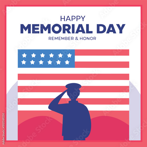 A patriotic memorial day graphic featuring an american flag and a saluting soldier silhouette high quality