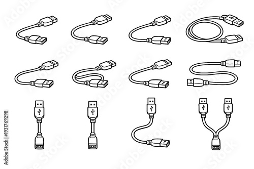 Clean length extension vector necks smooth outline usb cable minimalist icon structured