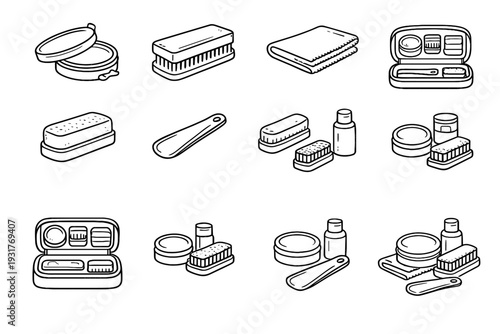 Vector care cleaning icons polishing shoe geometry accessory brush leather icon shine