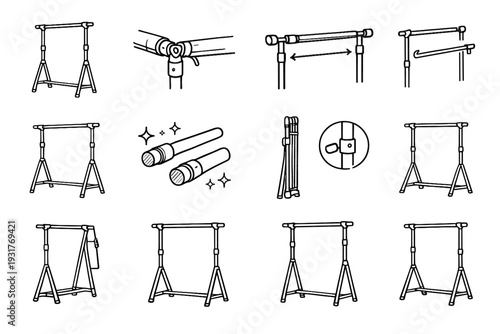 Folded portable garment geometry side rails frame joints icon rack vector clean