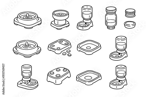 Feet dispenser elevated edge insert icon water outline detachable vector clean pet