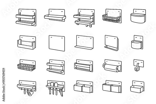 Modern outline icon icons aesthetic magnetic functional vector shelf fridge solution flat