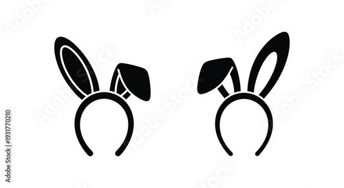 Two black bunny ear headbands are displayed against a white background showcasing a simple graphic silhouette high quality professional detailed modern