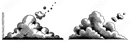 Hand drawn vintage smoke clouds in engraving style