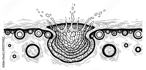 Abstract illustration of a microscopic splash in vintage style