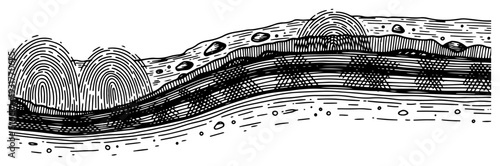Geological cross section of layered earth strata hand drawn sketch