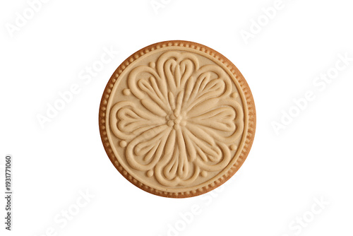 Round Cookie with Intricate Floral Design Isolated on Transparent Background Bakery Treat Concept