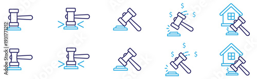 Modern Outline Icons: Justice, Auction, and Home Repair	