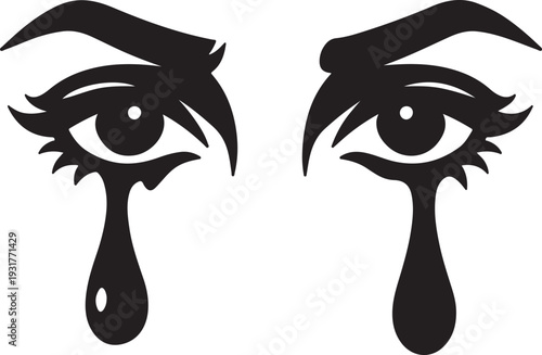 Eyes with tears art silhouette vector art illustration