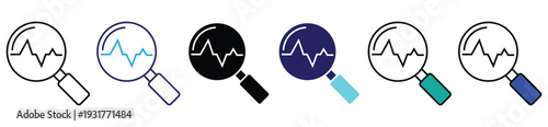 Heartbeat Monitoring Magnifying Glass Icon Set Medical Search Concept