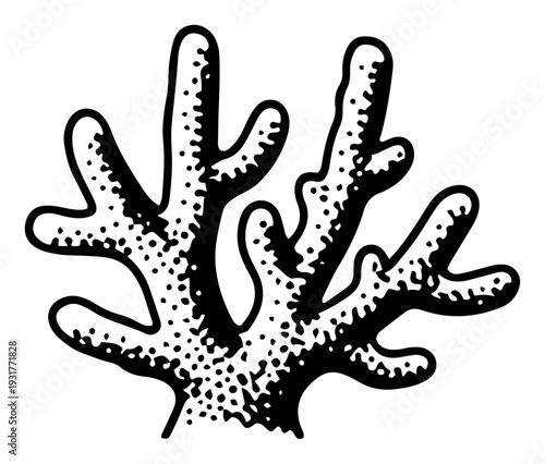 Stylized vintage hand drawn coral branch with dot texture