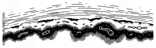 Vintage engraving style abstract microscopic organic landscape border