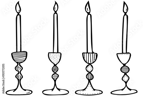 Hand drawn candlestick doodle set minimalist candle holders line art SVG icons