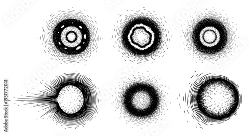 Set of abstract vintage style circular explosion effect patterns