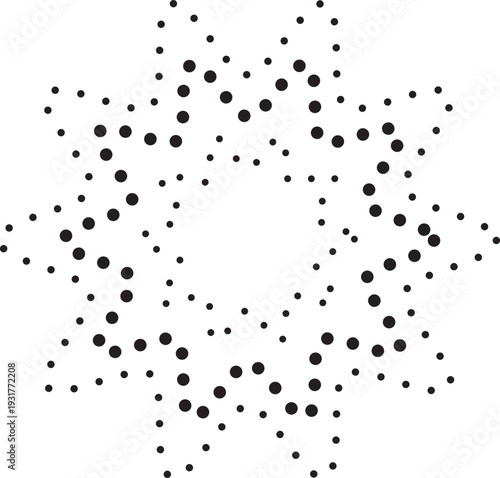 A black and white image of a gear or cog with scattered dots