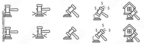 Justice, Auction, and Property Repair Vector Icon Collection	