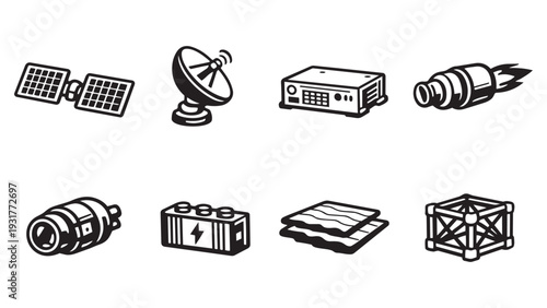 Aerospace and Satellite Technology Bold Icon Collection featuring Rocket Propulsion and Solar Arrays