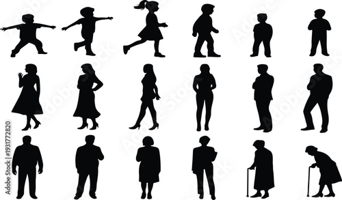 People of Different Ages Silhouettes Set Showing Human Life Stages from Baby to Senior Vector Illustration