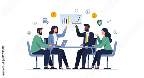 Diverse Business Team Meeting Analyzing Financial Data and Strategy. Professionals Discussing Charts, Performance, and Corporate Growth.