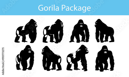Realistic Gorilla Silhouette Vector – Isolated Animal Illustration