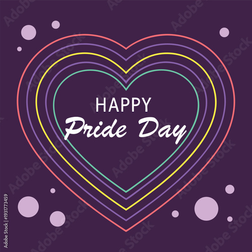 A vibrant colorful heart design with the text happy pride day celebrating inclusivity high quality professional