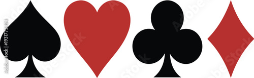 Playing Cards Suits Icons Set with Flat Simple Symbols for Casino, Poker and Card Game Design