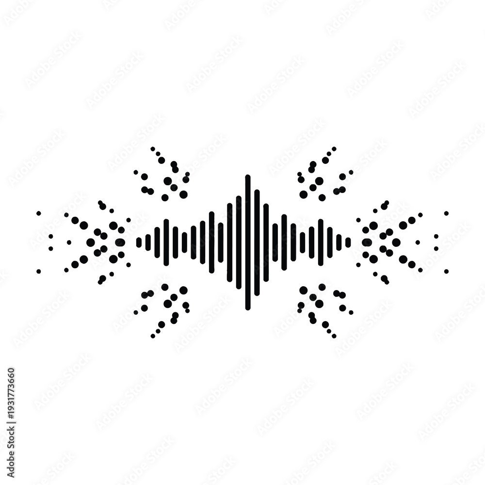 Obraz premium Dynamic sound wave graphic with symmetrical dots radiating outward modern audio visualization design with minimalistic style