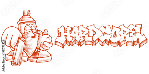 Graffiti Character and Hardcore with Detailed Pointillism Old School Street Art.