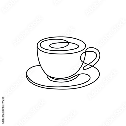 Simple line drawing of a tea cup on a saucer