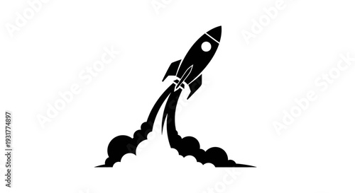 A black rocket ship launching into the sky with smoke and flames from Whisk_d1b0bf29f0b7e72933b40d0f6a446802dr.eps illustration concept