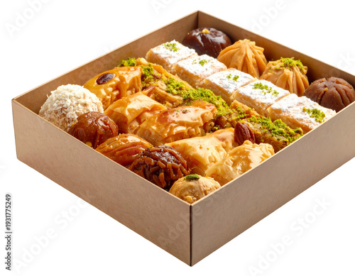 Assortment of Middle Eastern pastries in a decorative box