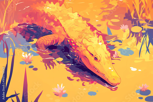 Illustration of a crocodile in the water