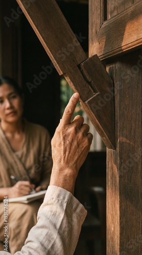 A person carefully examines...