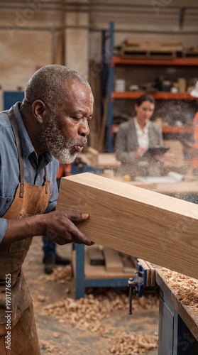 A skilled carpenter focuses...
