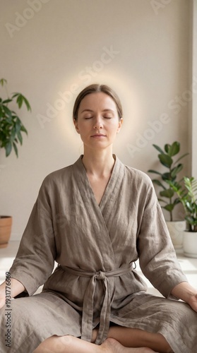 A serene woman engages in m...