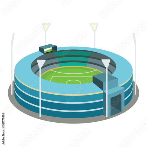 Illustration of a modern soccer stadium with floodlights