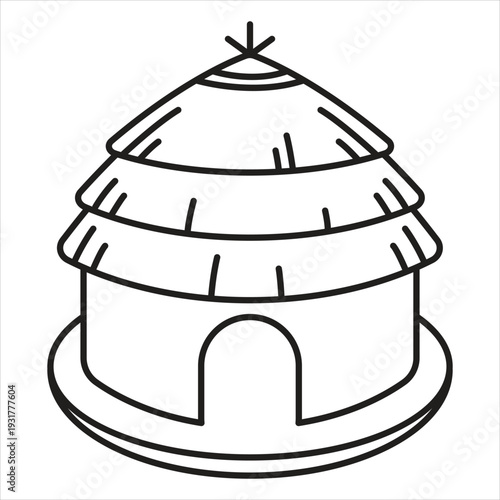 Simple black line drawing of a round tower with conical roof