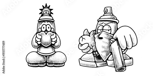 Authentic Old School Graffiti Crew Character Set Manual Hand Drawn.