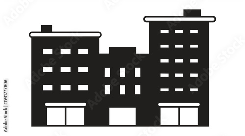 Simple black and white cityscape with modern buildings