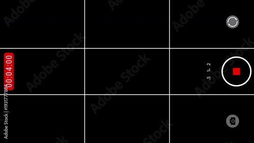 Smartphone horizontal screen camera recording overlay with alpha channel. record button, and other icons. For social media or ugc content. 4K video.