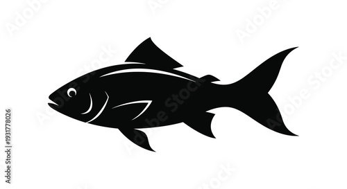 A striking black silhouette of a fish swimming gracefully showcasing its streamlined form and detailed fins silhouette high quality professional modern