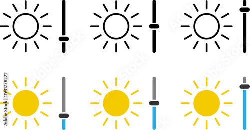 Weather forecast icons with sun and temperature gauge