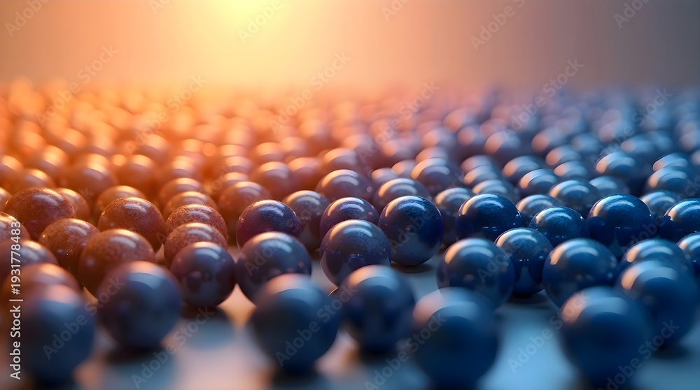 Fototapeta premium Group of blue balls in room, abstract geometric spheres for modern interior design and futuristic architectural lighting concept