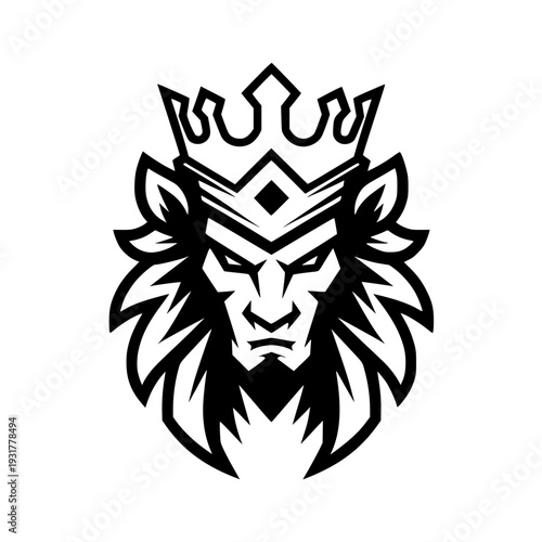 Majestic lion wearing crown with fierce expression
