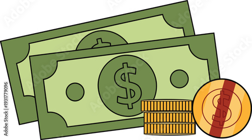 Cartoon illustration of money and coins