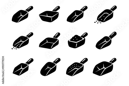 Generation solid workflow handling motion scoop icon vector kitchen simple tool food